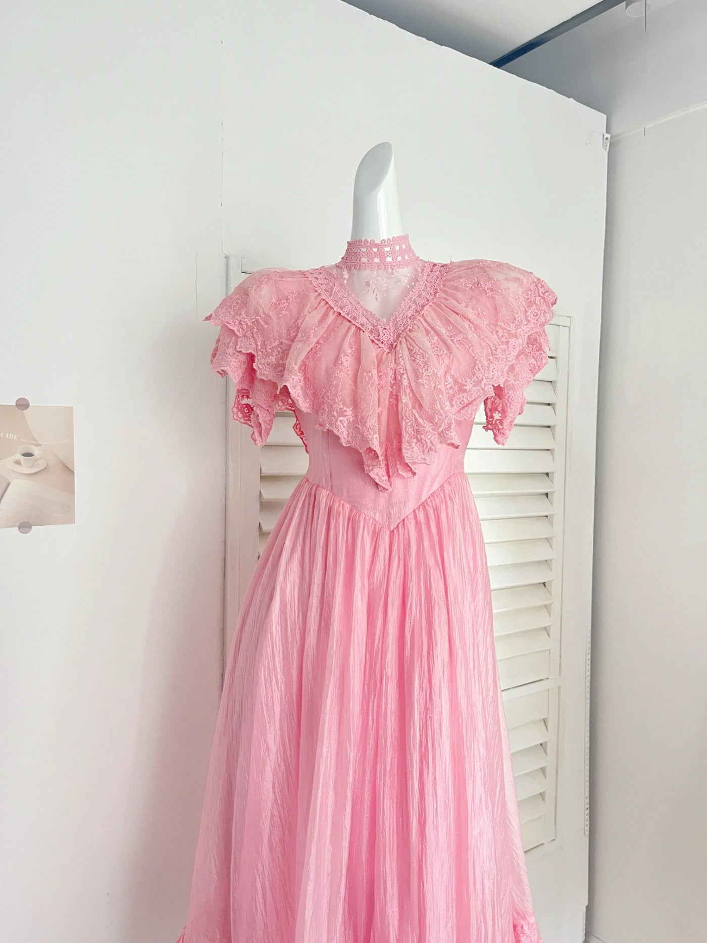 The Petal-Whisper Chiffon Gown: A Vintage Parisian Fairy Dress | Half-High Collar Lace Maxi | Parisian Princess