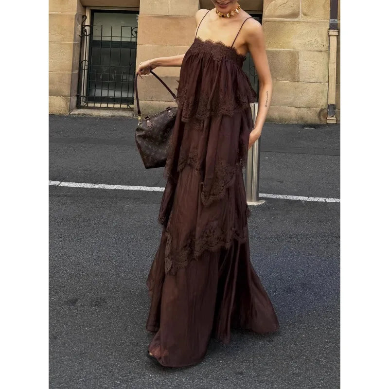 The Tuileries Fairy Lace A-Line Gown | High-Waist Sleeveless Maxi | French Vintage Zip-Up Dress | Parisian Princess