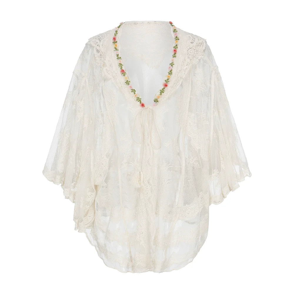 The Butterfly Dance Bolero | 3D Flower Lace Top | Hand-Dyed Versatile Cover-Up | Parisian Princess