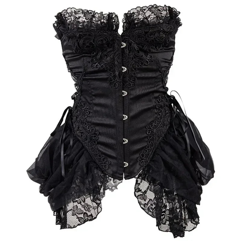 The Montmartre Tulle Corset Dress | Satin Overbust Gothic Bustier | Dark Romance Floral Dress | Parisian Princess