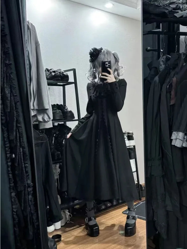 France Gothic Grunge Y2k Lace Dress Women Dark Academia Sexy Slim Party Dresses Korean Fashion Design Festival Long Prom Dress