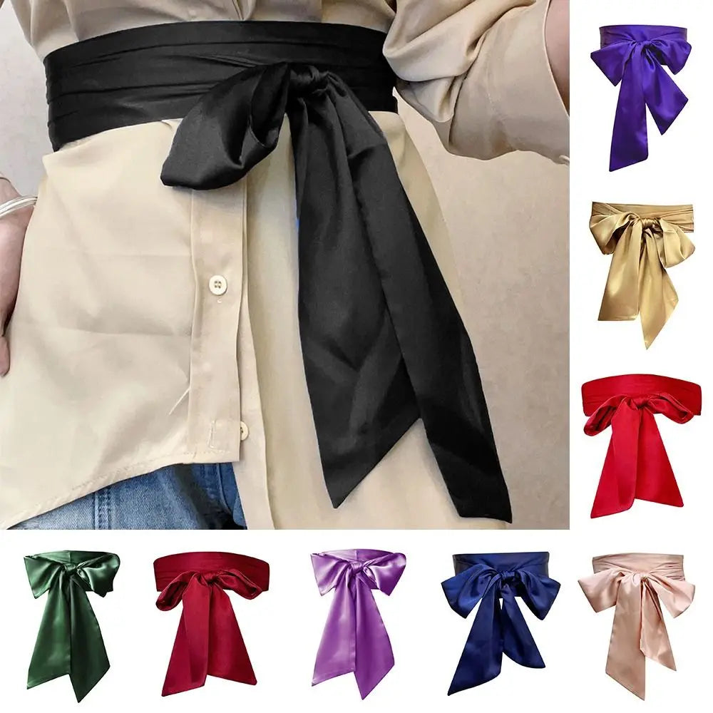 Satin Silk Parisian Bow Corset Waist Belt Decorative Wide Bowknot Fabric Ribbon Cummerbunds DIY Waist Cover For Women Lady Girl Bridal