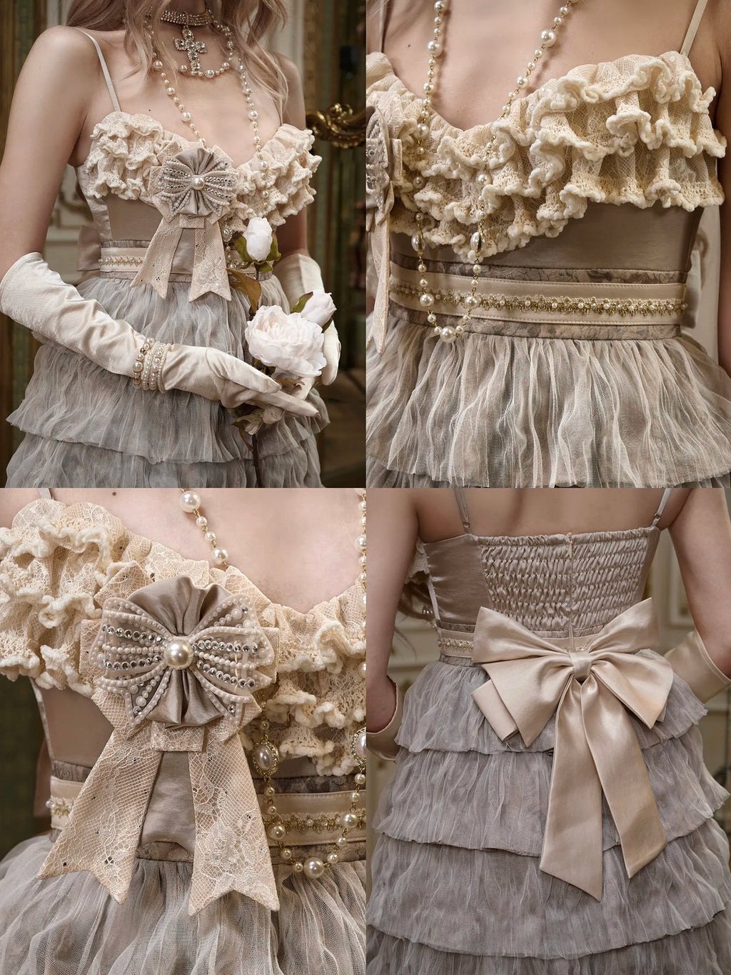 The Gothica Russian Princess Cake Dress | High-Waist Lace-Strap Luxury Slip | Sweet Apricot Layered Jupe | Parisian Princess