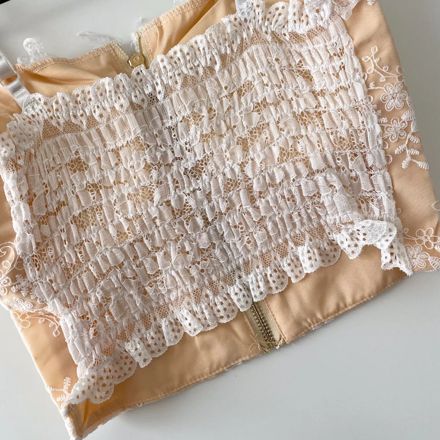 The Trianon Tiered Lace Cami | Embroidered Sleeveless Tank Top | Stretchy Slim Zipper Lingerie Top | Parisian Princess