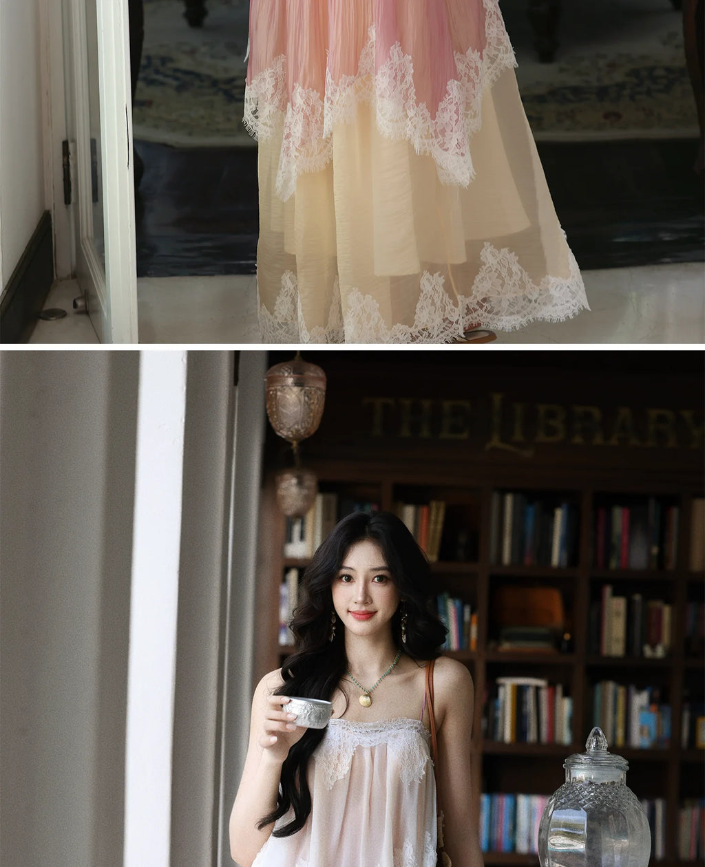 The Chantilly Gradient Lace Gown | Strapless Heavily Embellished Maxi | Vintage Gathered Skirt | Parisian Princess