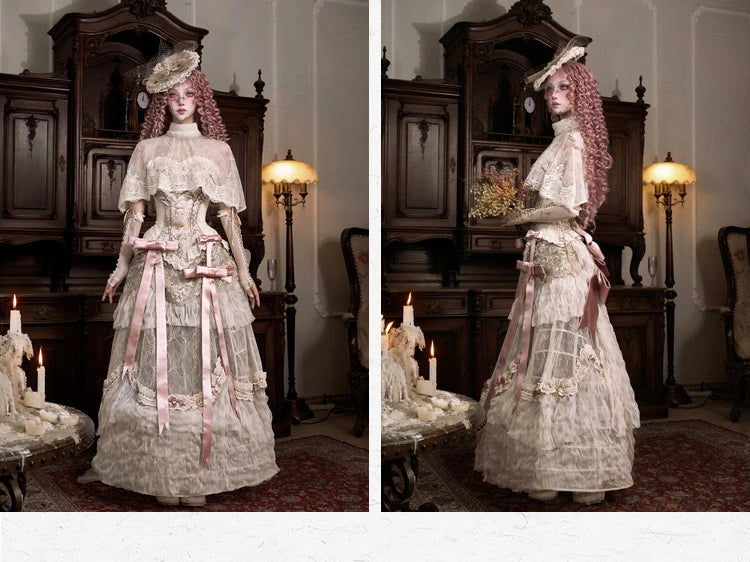 Retro Palace White Cape with Beaded Tassels | Parisian Love God Lace Stand Collar Poncho | Parisian Princess