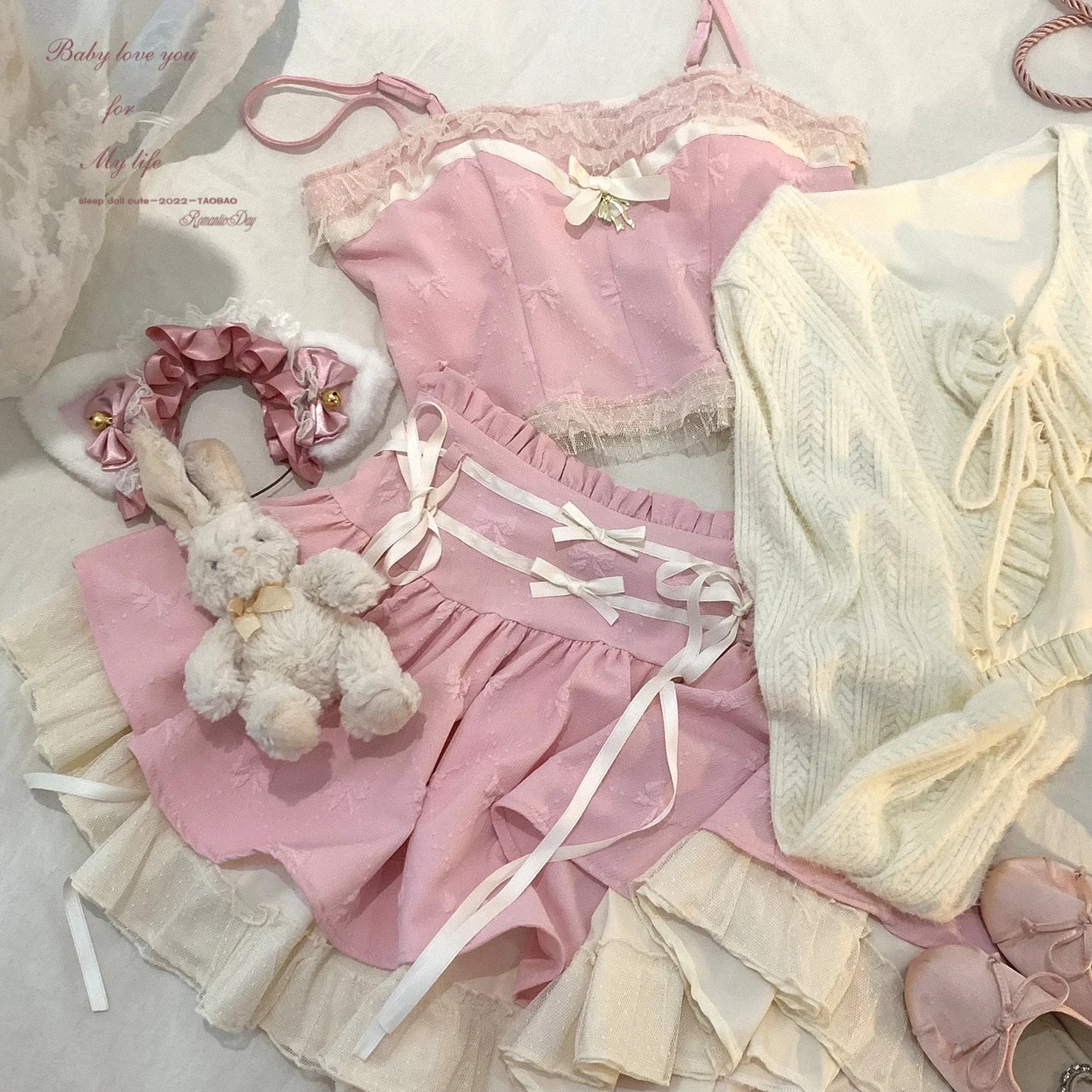 The Odette Ballet Bow Tie Set | Lace-Up High Waist Skirt & Strappy Top | Parisian Coquette Outfit