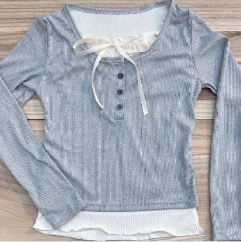 The Trianon Long-Sleeve Crop Top | French Slim Pullover Blouse | Sophisticated Office Lady Bodycon | Parisian Princess