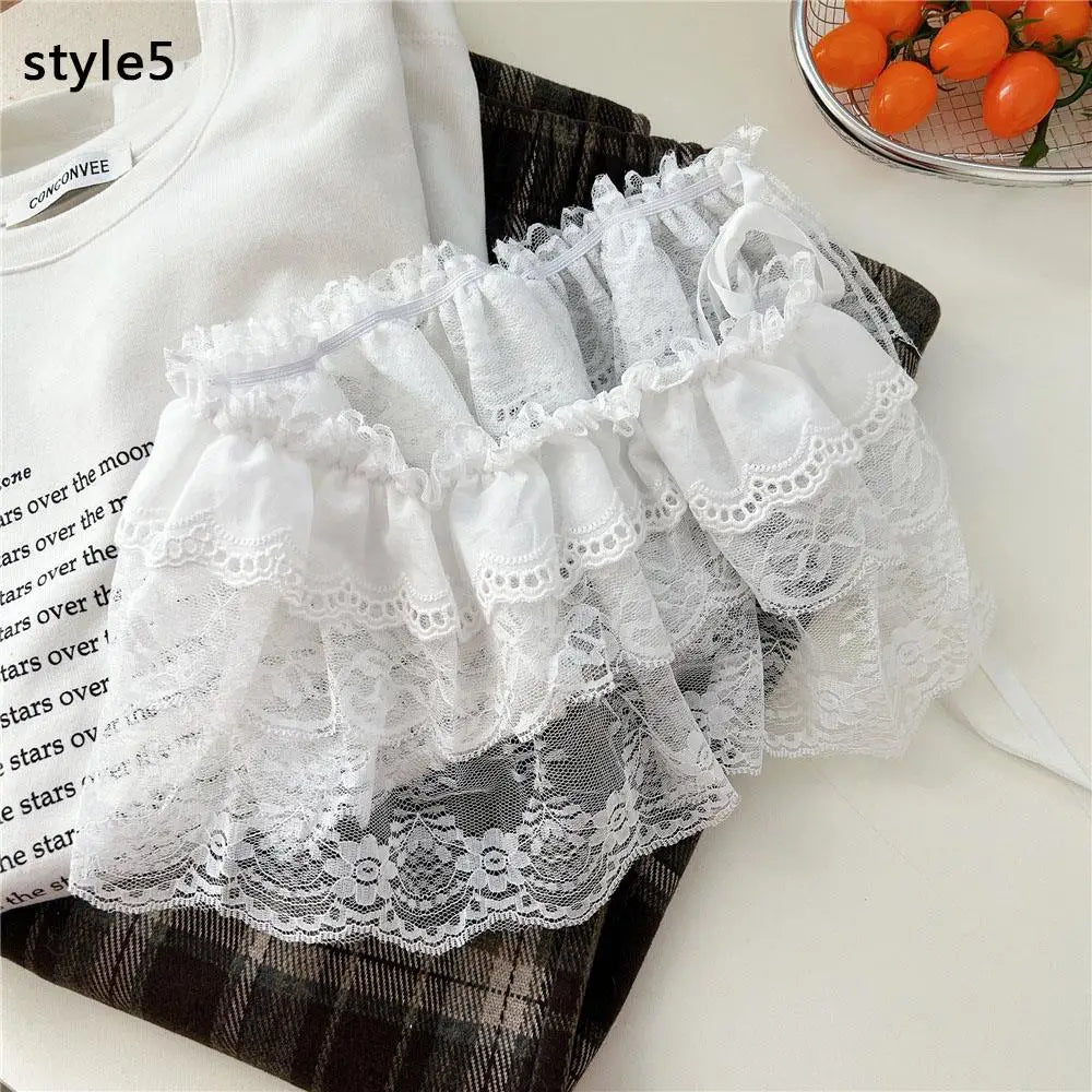 Lace Mini Skirts Women Elegant Sweet Lolita Short Skirts High Waist Ruffle Skirts Lace Trim Butt Curtain Skirt