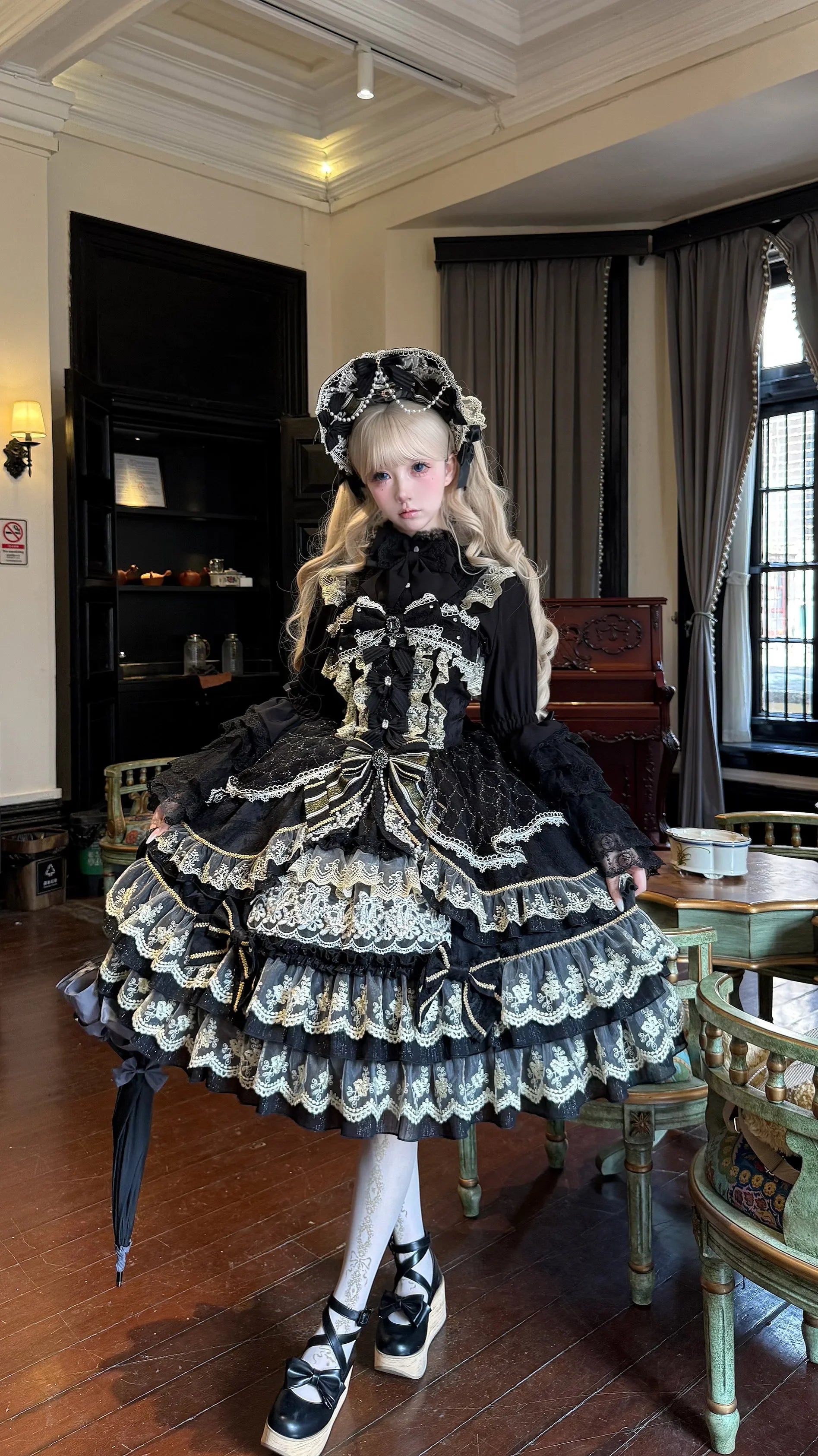 Original Gothic Cos Suspender Dress Jsk Summer New Female Slim-Fit Elegant Cute Bow Cake Dresses Women's Lolita Birthday Dress