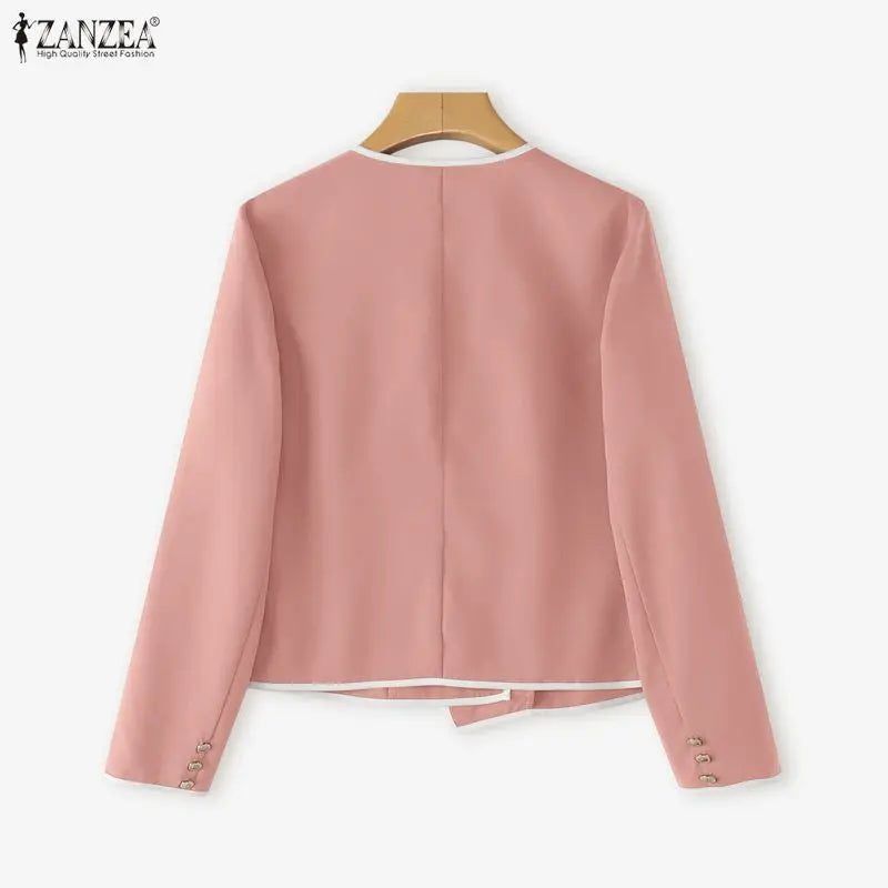 Parisian Elegant Blazer Double Breasted Long Sleeve Coats Women Fashion Bow Office Outerwear 2025 Casual Street Jackerts