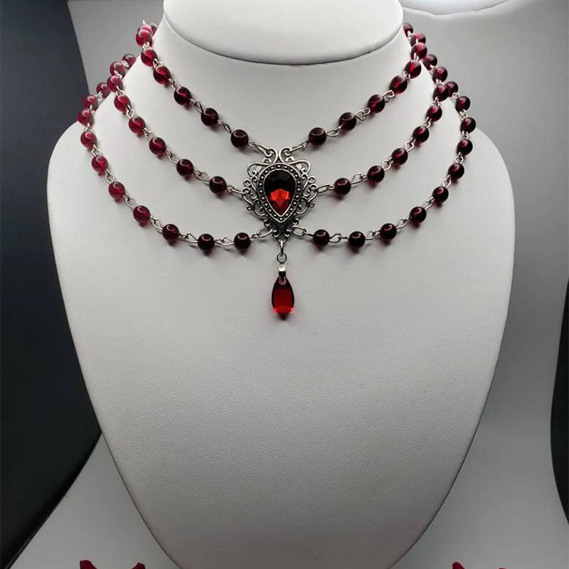 The Neo-Gothic Garnet Droplet | Sculpted Deep-Red Gemstone & Noir Filigree Necklace | Gothica 2026 Boutique Exclusive | Parisian Princess