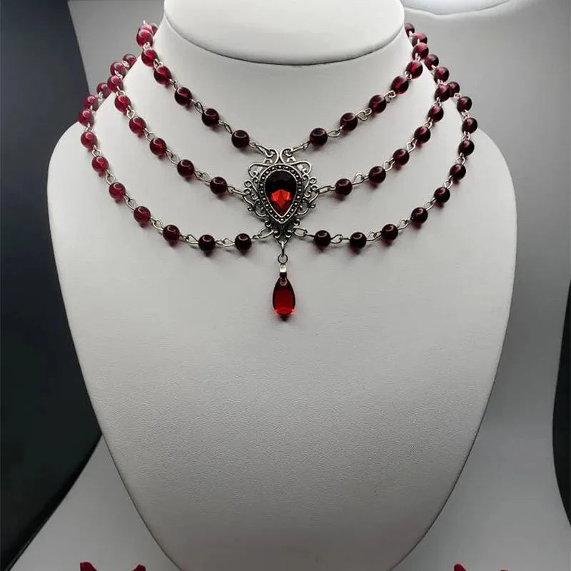 The Neo-Gothic Garnet Droplet | Sculpted Deep-Red Gemstone & Noir Filigree Necklace | Gothica 2026 Boutique Exclusive | Parisian Princess