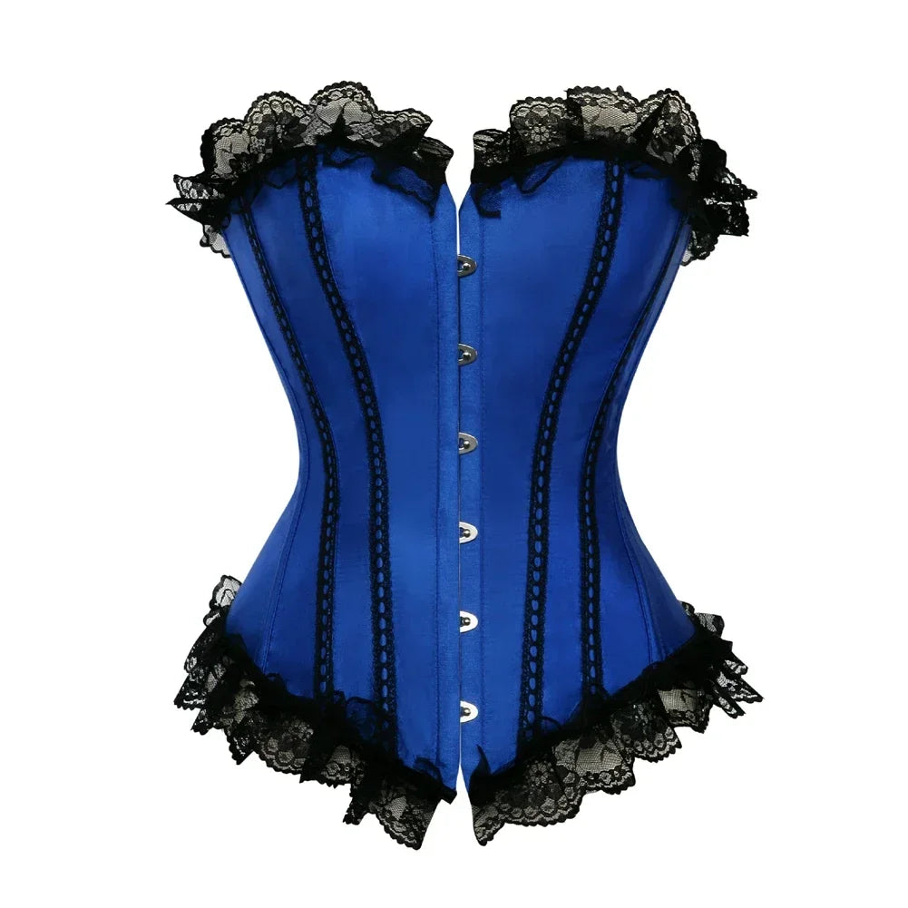 Woman Corset Sexy Satin Bustier Lace Up Boned Overbust Lace Trim Bustiers Stripe Corsets Fashion Corsage Party Costume Plus Size