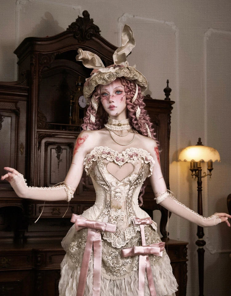 The Versailles Lovecore Lace Set | Fishbone Corset Tube Top & Floor-Length Skirt | Dark Romance Two-Piece | Parisian Princess