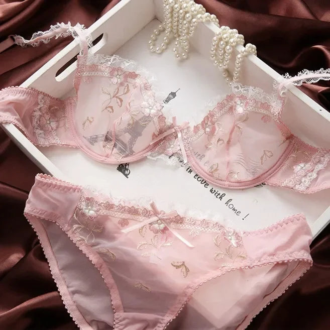 The Versailles Lace Lingerie Set | Push-Up Bra & Brief | Floral Lace Underwire | Parisian Princess