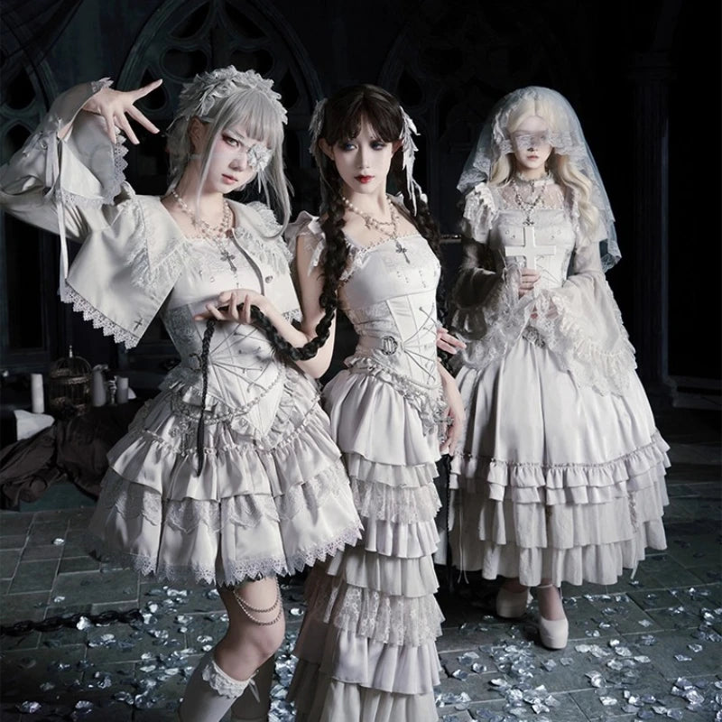 Gothica Signature Long Split Dress New Womens French Elegant Court Style Heavy Industry Lolita Dress Fishbone Corset Skirt Shirt Set