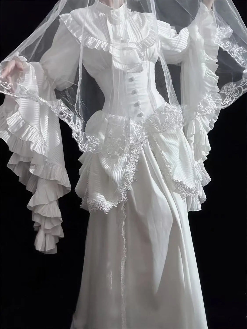 Niche Gothic Style Lolita Skirt Dark Black Wave Flower Edge Women Banquet Gown Vintage Halloween Carnival Event Cosplay Costume