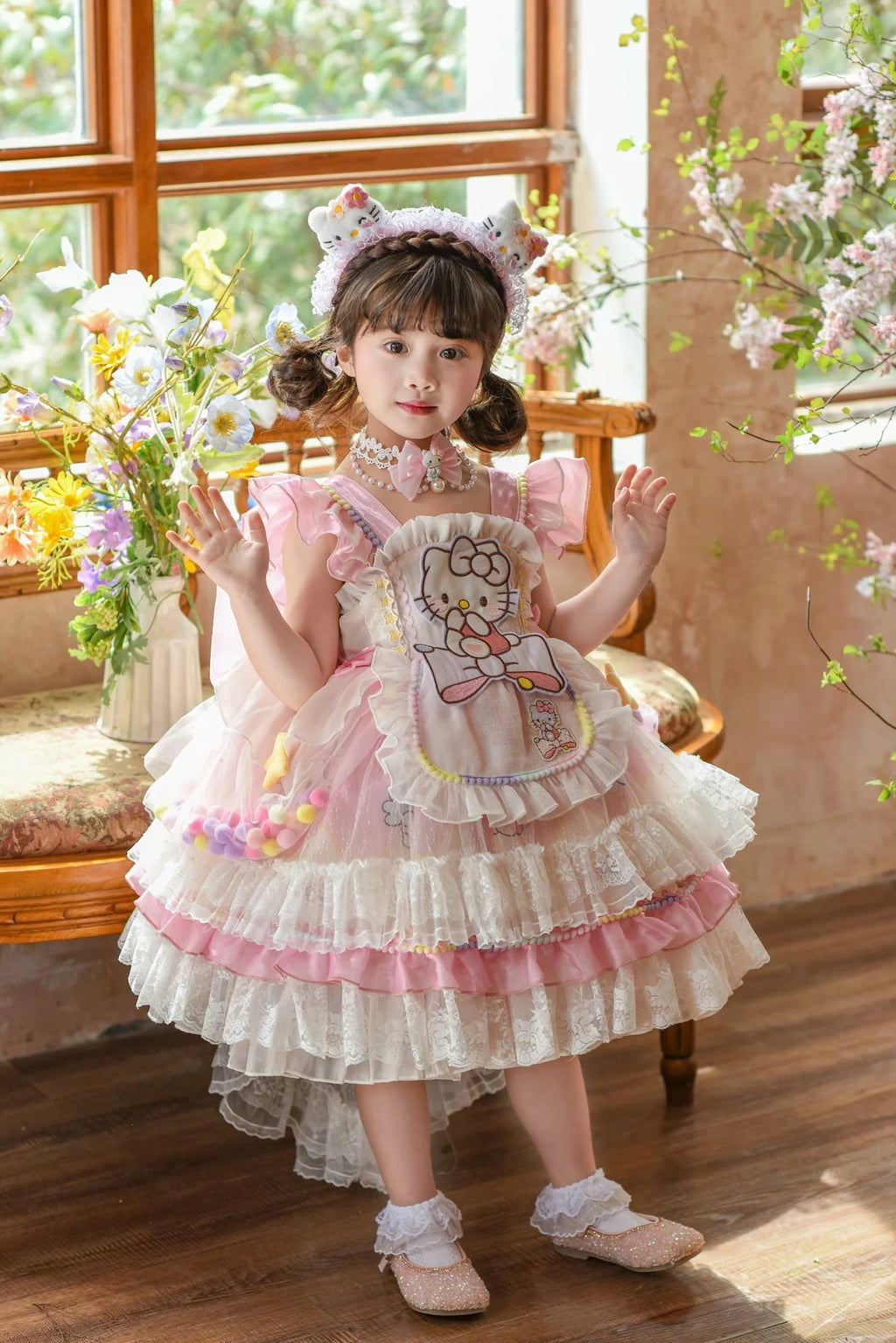cute Hello Kitty Dress Lolita Girls Party Skirt Girl Kid's Dress Children's Clothes Girls Clothes Kawaii Anime Birthday Gift