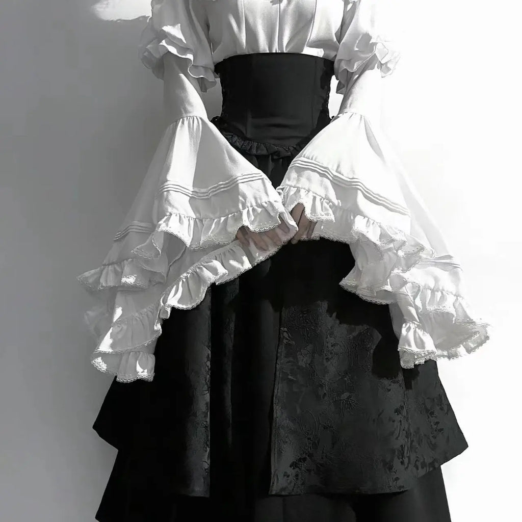 Lolita Style White Blouses Women 2025 Camisas De Mujer Patchwork Lace Flare Sleeve Shirt Y2k Tops Casual Fashion Japanese Blouse