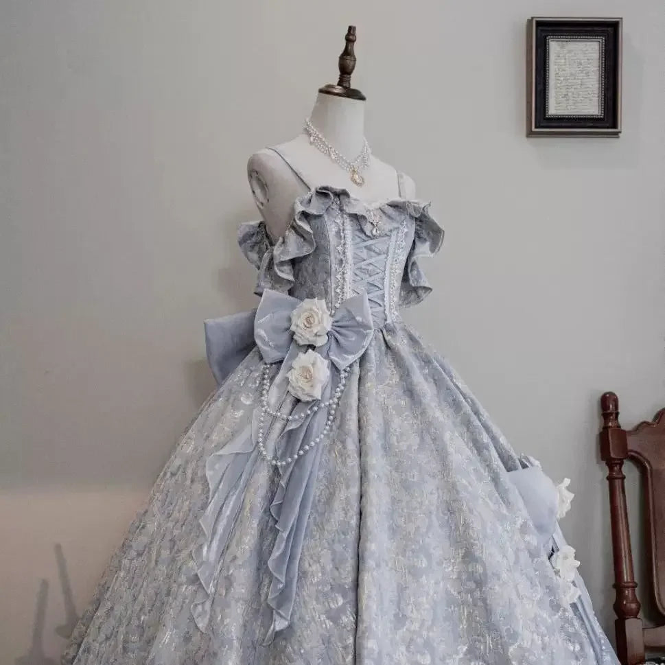 Lolita Original Princess Dress Fashion Sweet Flower Bead High Waist Slim Long Suspender Dress Wedding Gorgeous Adult Party Dress