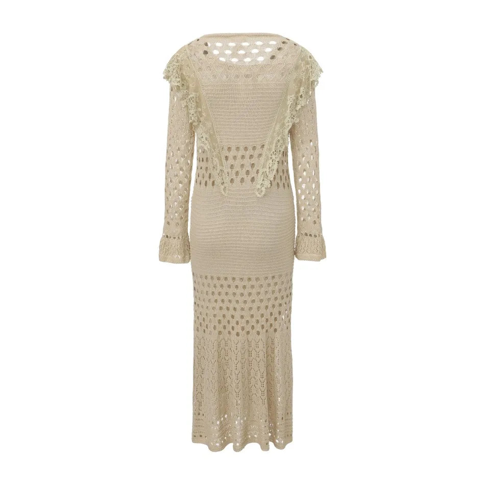 The Versailles Rose Knitted Fishtail | Hand-Embroidered Silk Blend Dress | French V-Neck Gown | Parisian Princess