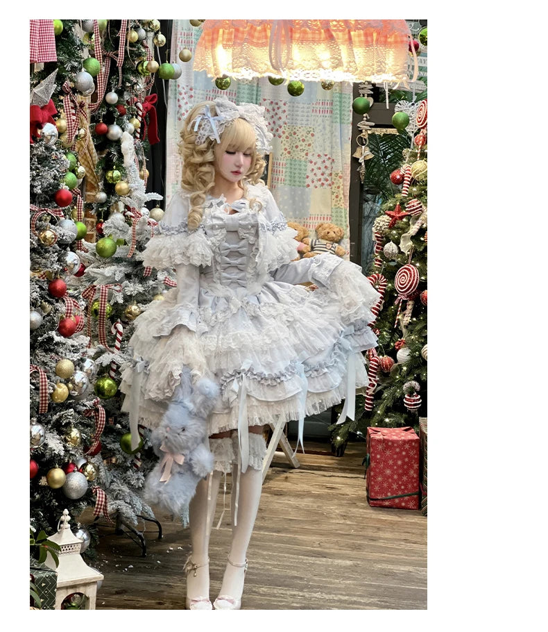 Pink Lolita Princess Dress Women's Bow Lace Heavy Industry Sweet Elegant Birthday Party Evening Dress Lady Suspender Dress Cloak