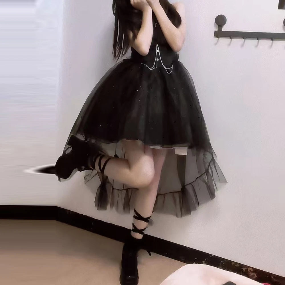 Gothica Parisian Waist Wrapped, Slim and Sparkling Tailed Dress Short Skirt for Women