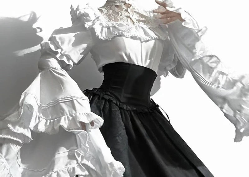 Lolita Style White Blouses Women 2025 Camisas De Mujer Patchwork Lace Flare Sleeve Shirt Y2k Tops Casual Fashion Japanese Blouse