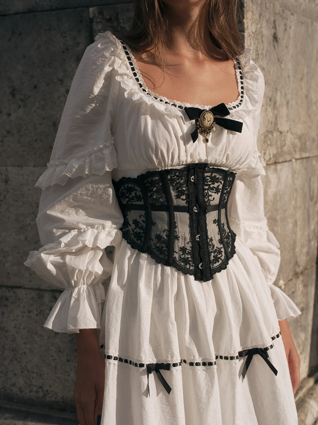 Gothica Parisian Fall White Maxi Dress Women Vintage Elegant Slim Lace Collar Long Sleeve French Halloween Dress