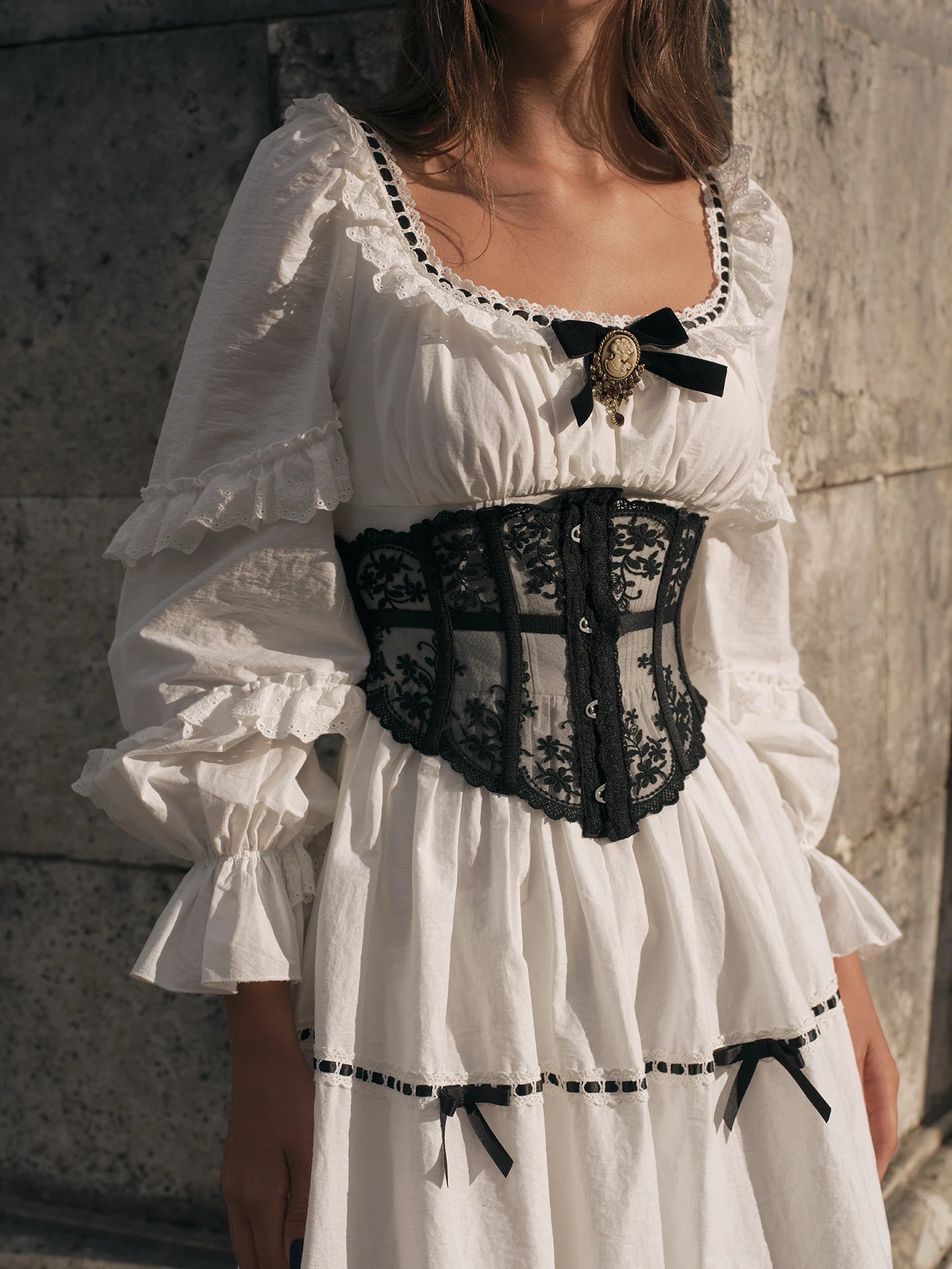 Gothica Parisian Fall White Maxi Dress Women Vintage Elegant Slim Lace Collar Long Sleeve French Halloween Dress