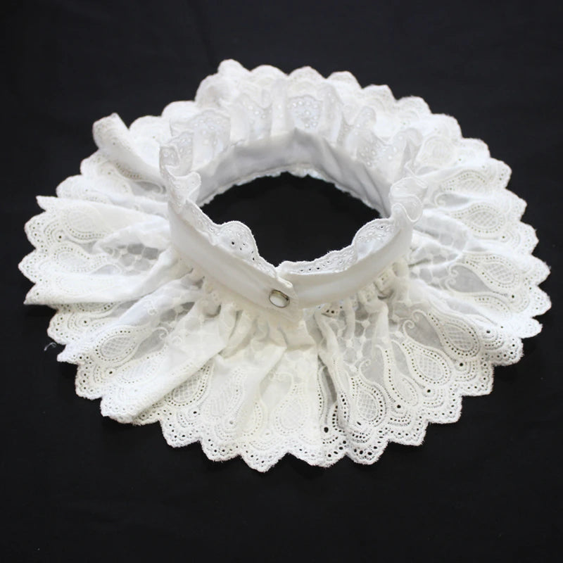 Elegant Hollow Embroidery High Collar Shawl Ruffled Fake Collar White Scarf Half Shirt Decorative Stand Collar