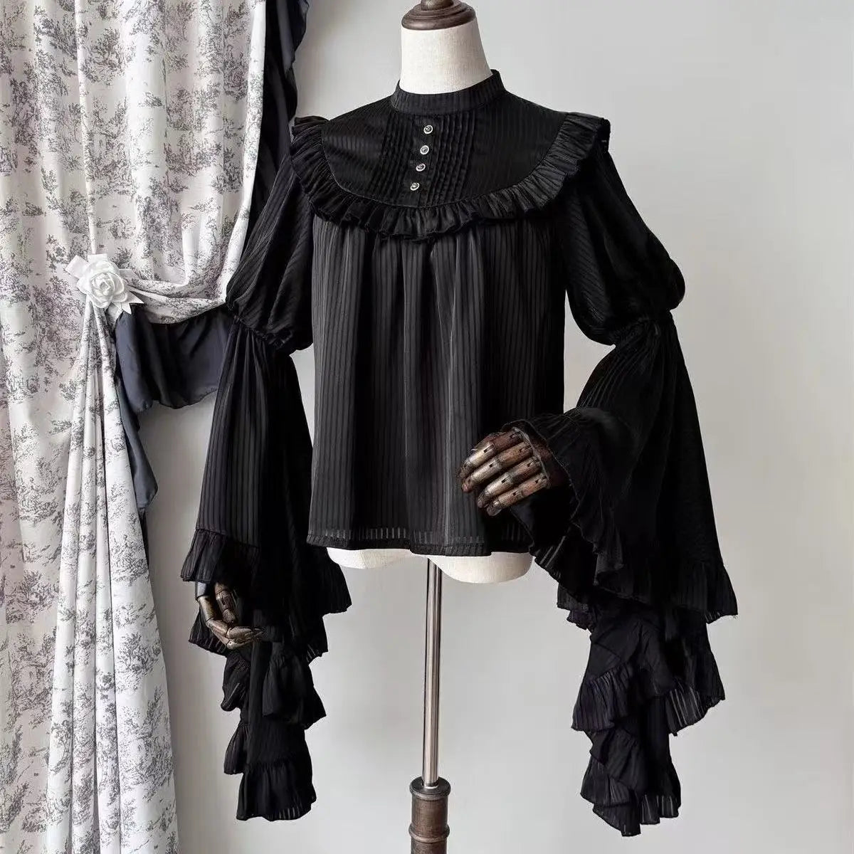 Niche Gothic Style Lolita Skirt Dark Black Wave Flower Edge Women Banquet Gown Vintage Halloween Carnival Event Cosplay Costume