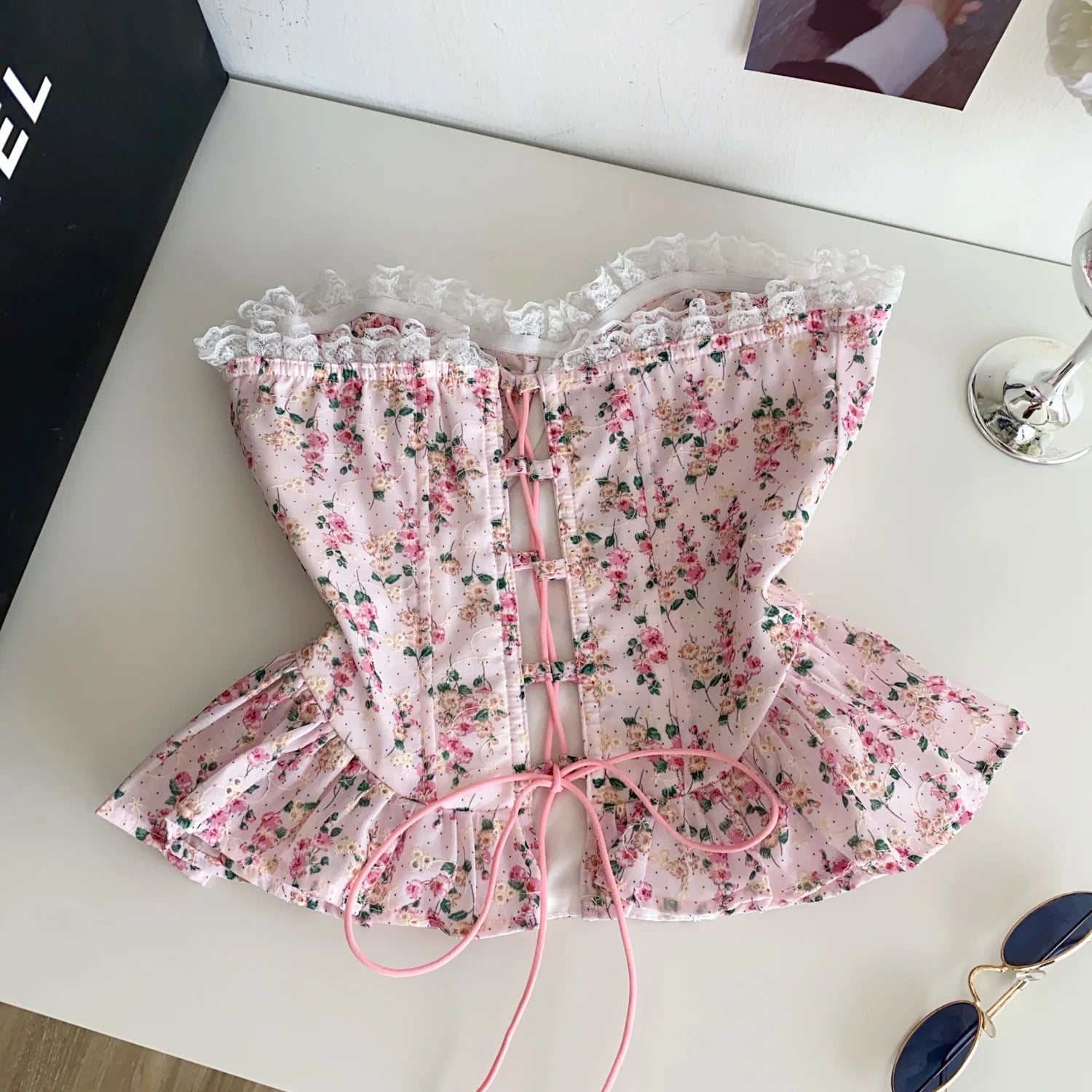 Parisian Floral Corset Tanks Top Corset Bustier Camis Chic Crop Top Women Party Sling Top Y2k