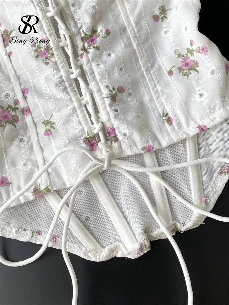 The Trianon Embroidered Corset | French Sweet Floral Lingerie Top | Hollow Out Backless Bandage Camisole | Parisian Princess
