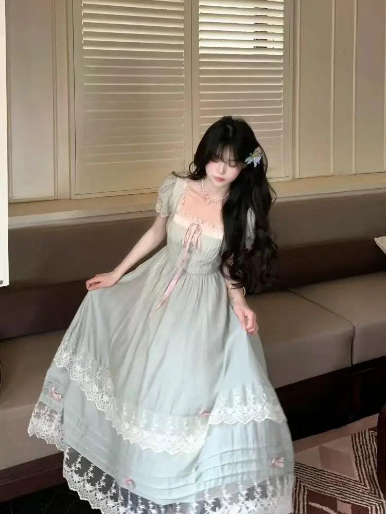 The French Gentle Muse Gown | Vintage Lace Splice & Chiffon Ribbon Midi | Spring/Summer 2026 | Parisian Princess