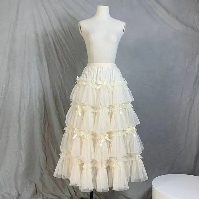 The Trianon Layered Gauze Cake Skirt | Romantic Ruffle A-Line Midi | European Princesscore Skirt | Parisian Princess