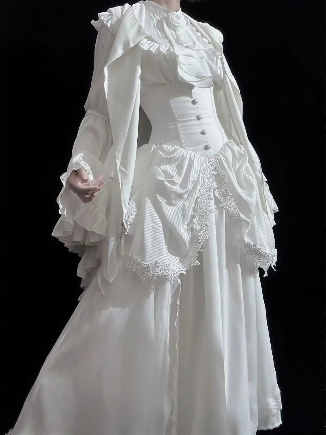 Niche Gothic Style Lolita Skirt Dark Black Wave Flower Edge Women Banquet Gown Vintage Halloween Carnival Event Cosplay Costume