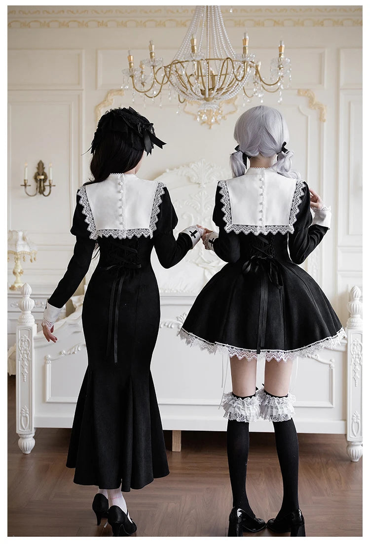 Original French Elegant Court Black Long Mermaid Dresses Op Autumn New Women's Slim Fit Lolita Long Sleeve Dress Gothic Dresses