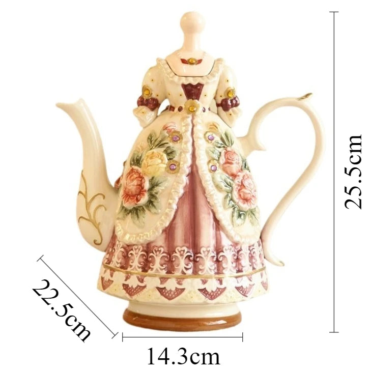 Hand Painted Relief Rose Coffee Pot Ceramic Teapot Elegant Luxury Teapots Aesthetic Retro Coffee Pots with Lid Tea Tableware