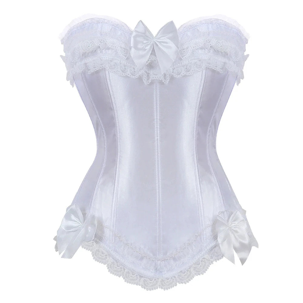 The Versailles Bowknot Bustier | Parisian Lace Showgirl Body Shaper | Gothic Satin Bridal Lace-Up Corset | Parisian Princess