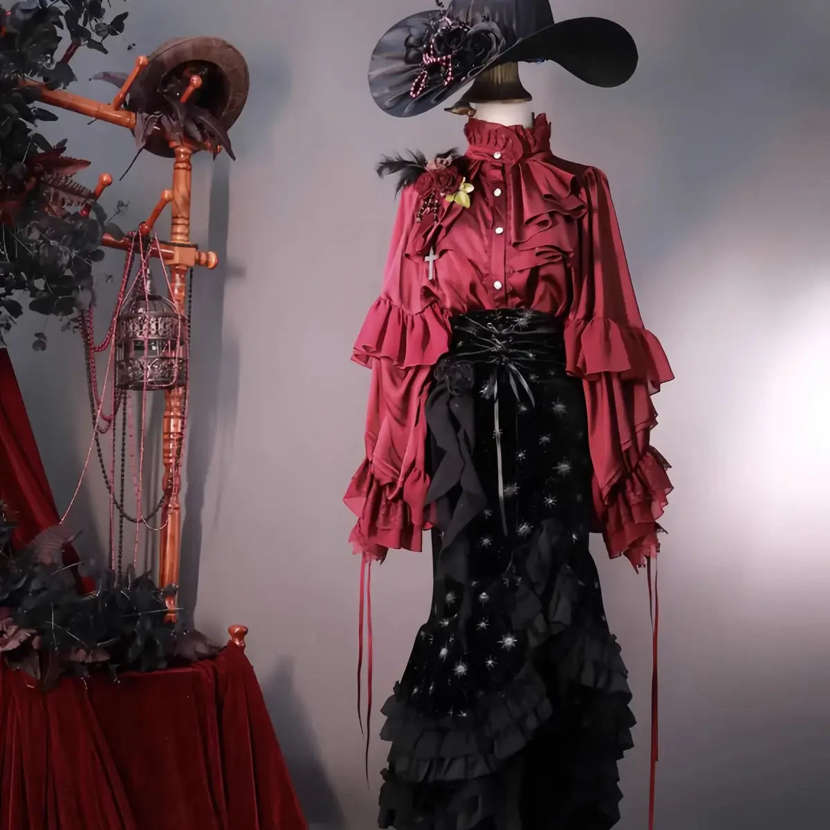 The Dark Academia Archive Shirt | Parisian Gothica Ruffle Stand Collar Blouse | Loose Patchwork Gothic Top | Parisian Princess