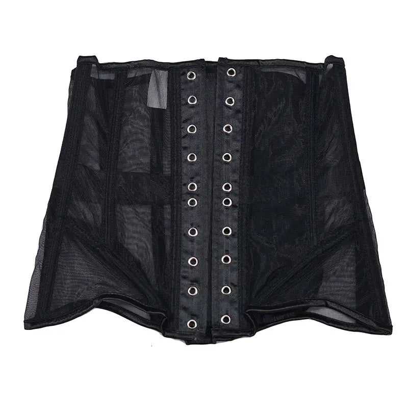 Women Abdomen Tight Corset Crops Under Bust Bustiers Breathable Mesh Waist Girdle With Bones Slimming Lace Up Bodices