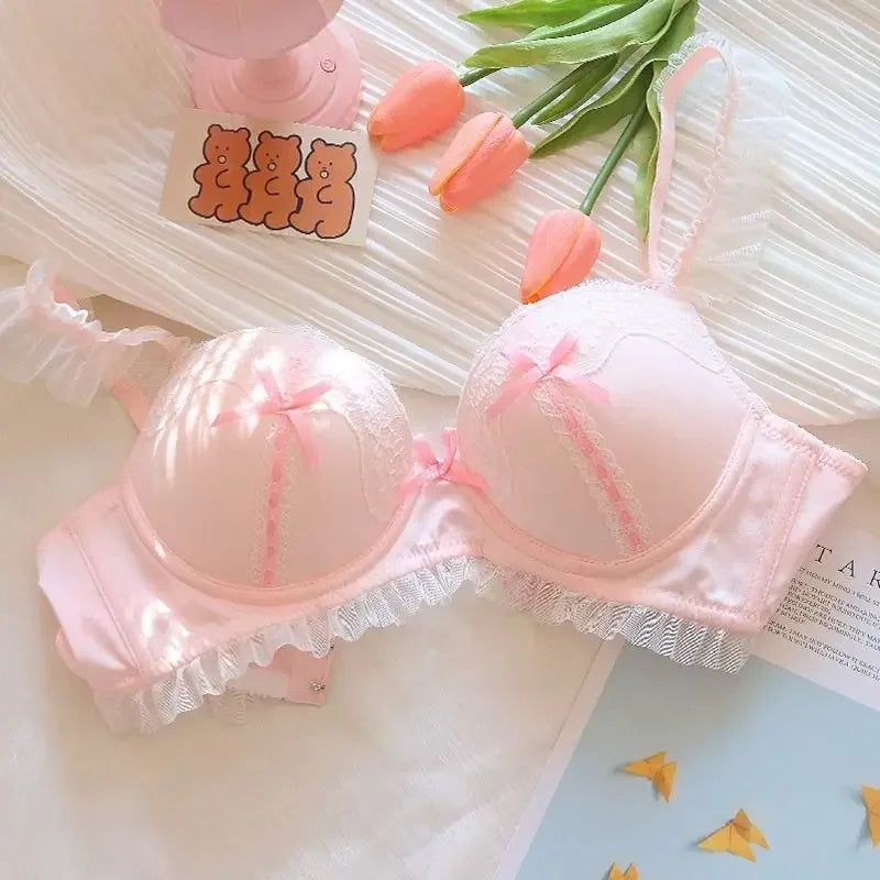 The Petit Coquette Lace Bra | Lolita Princess Style Wire-Free Push Up | Small Bust Gathering Lingerie | Parisian Princess