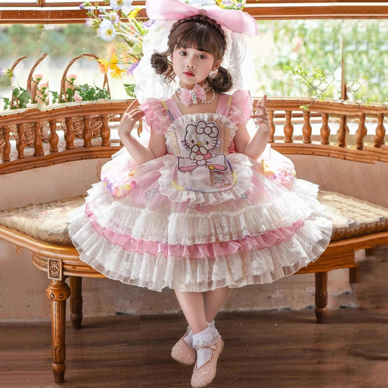 cute Hello Kitty Dress Lolita Girls Party Skirt Girl Kid's Dress Children's Clothes Girls Clothes Kawaii Anime Birthday Gift