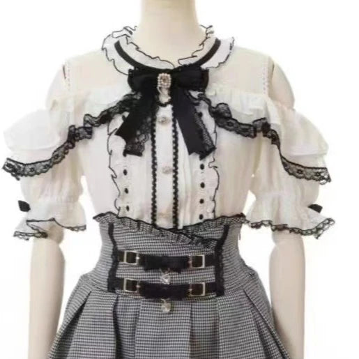 The Marais Midnight Blouse | French Gothic Lantern Sleeve Shirt | Vintage Lace Patchwork Lolita Top | Parisian Princess