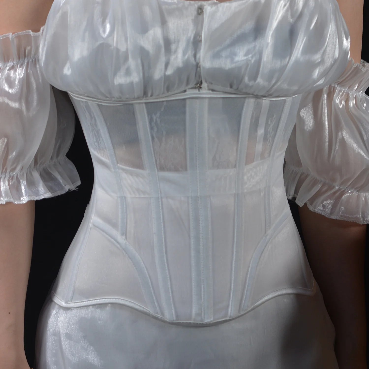 Women Abdomen Tight Corset Crops Under Bust Bustiers Breathable Mesh Waist Girdle With Bones Slimming Lace Up Bodices