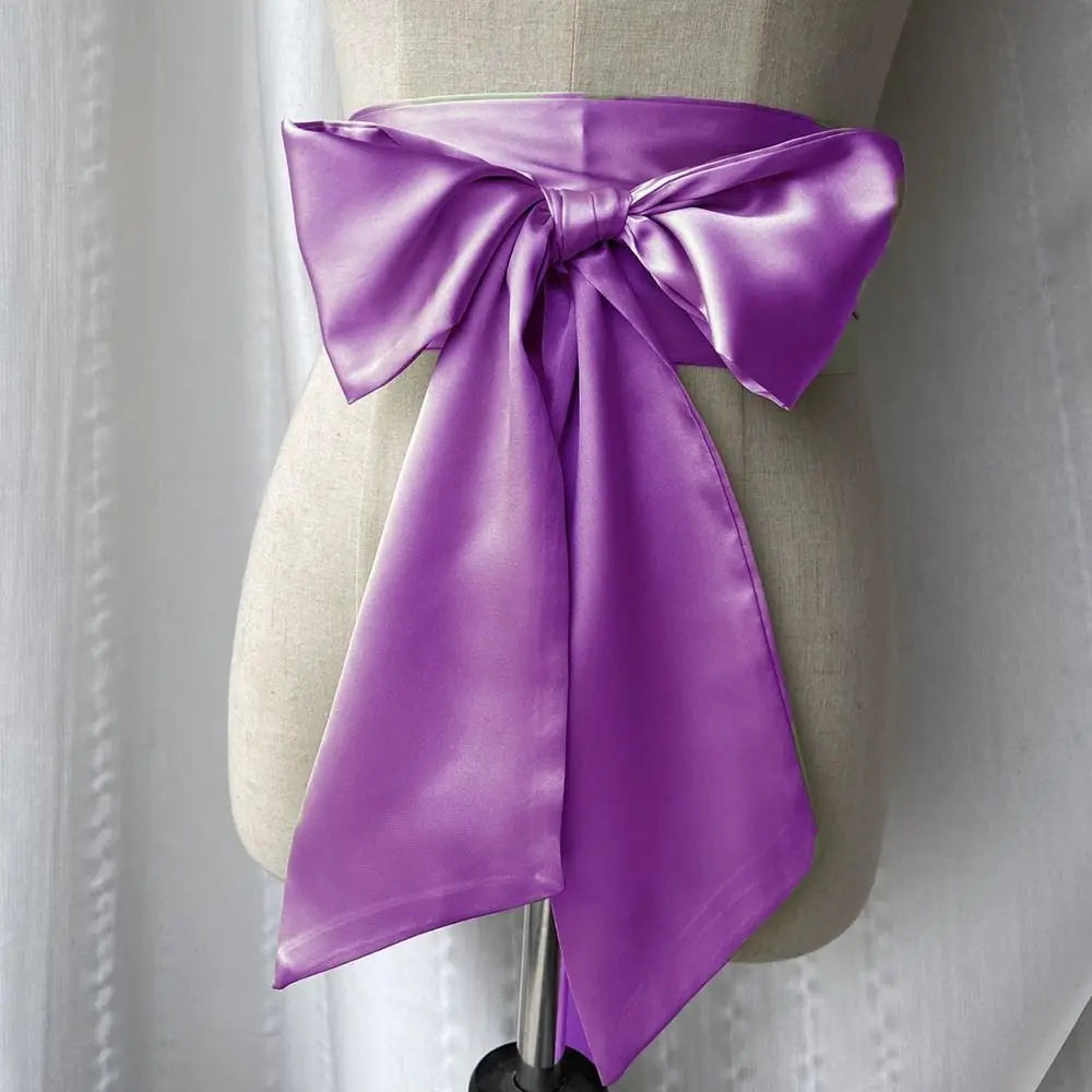 Satin Silk Parisian Bow Corset Waist Belt Decorative Wide Bowknot Fabric Ribbon Cummerbunds DIY Waist Cover For Women Lady Girl Bridal