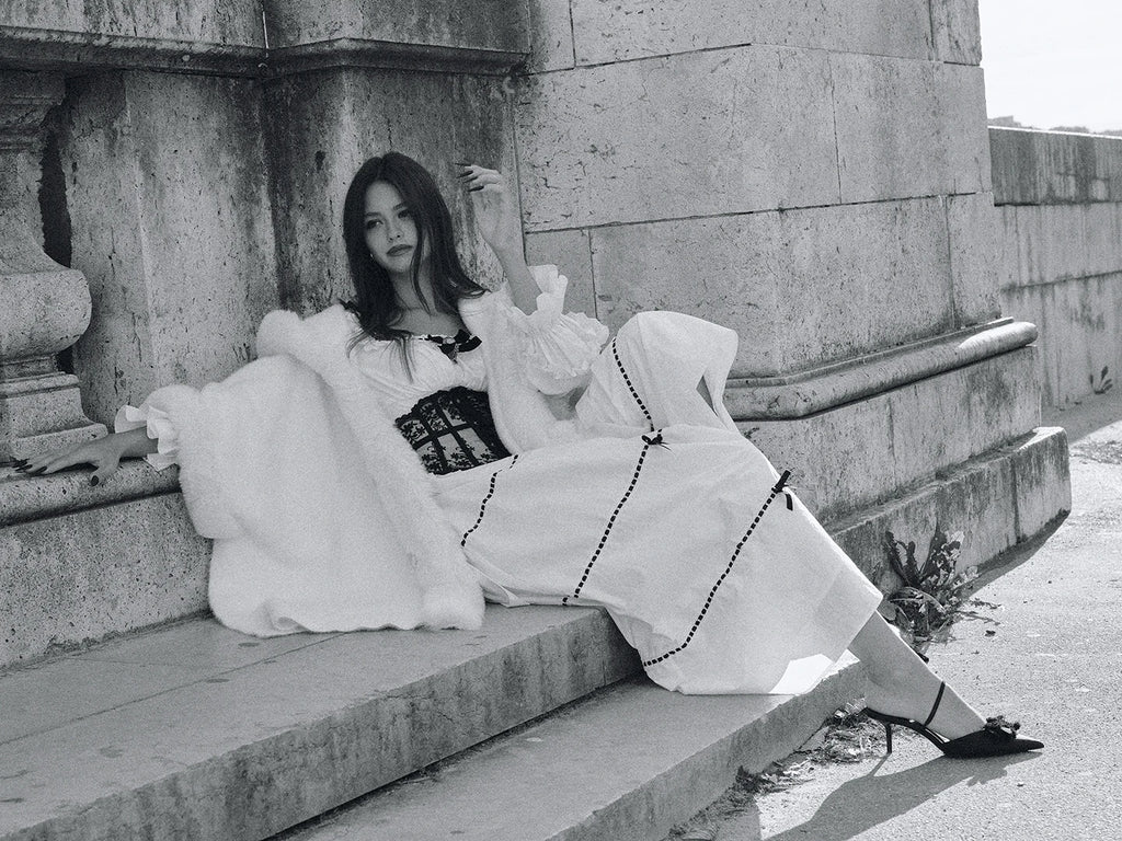 Gothica Parisian Fall White Maxi Dress Women Vintage Elegant Slim Lace Collar Long Sleeve French Halloween Dress