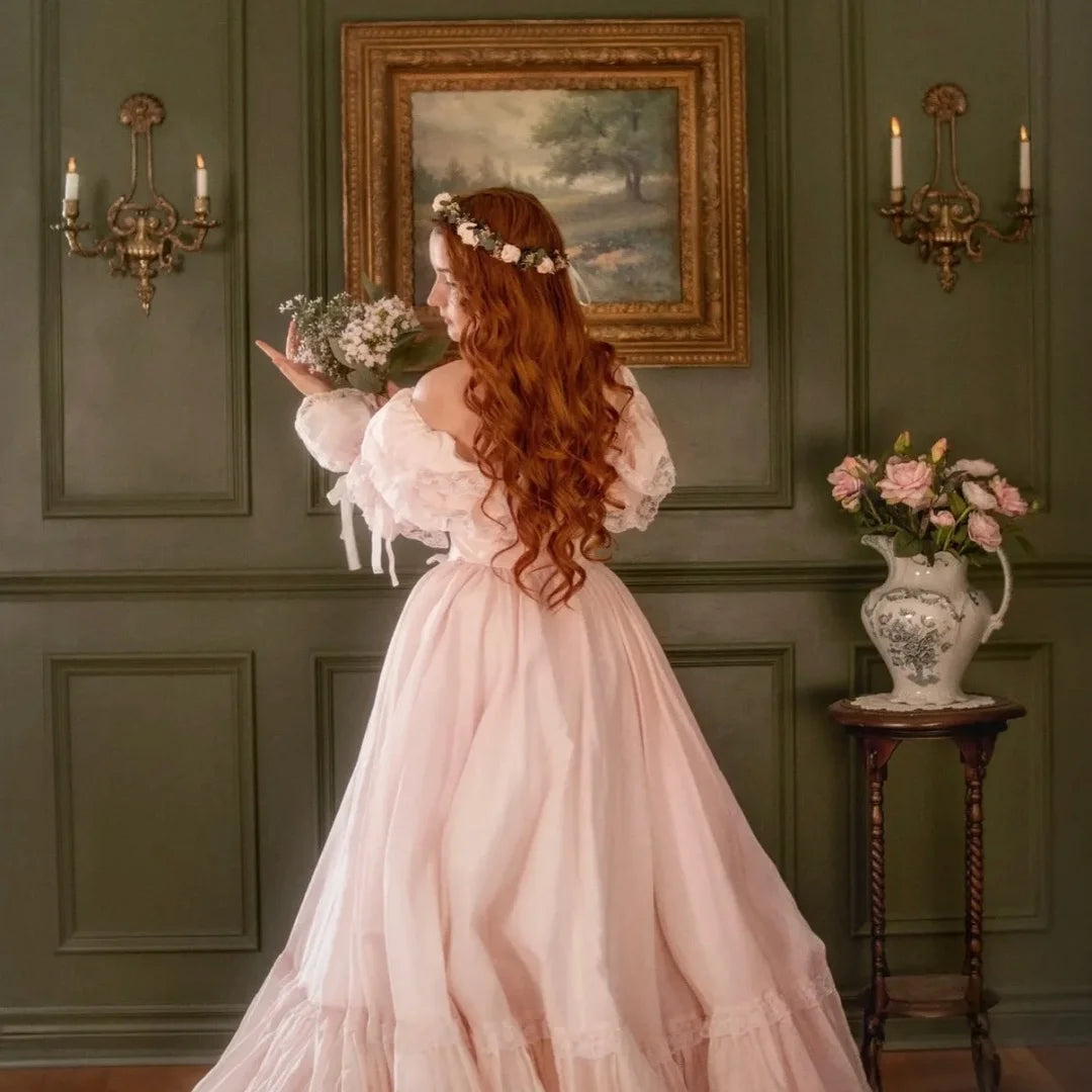 The Duchess Pink Satin Gown | One Shoulder Puff Sleeve Prom Dress | Sequin Trumpet Maxi | Parisian Princess